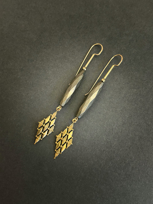Faceted pyrite and brass earrings