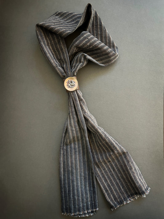 Kerchief of vintage Japanese handwoven cotton with Victorian brass button slide