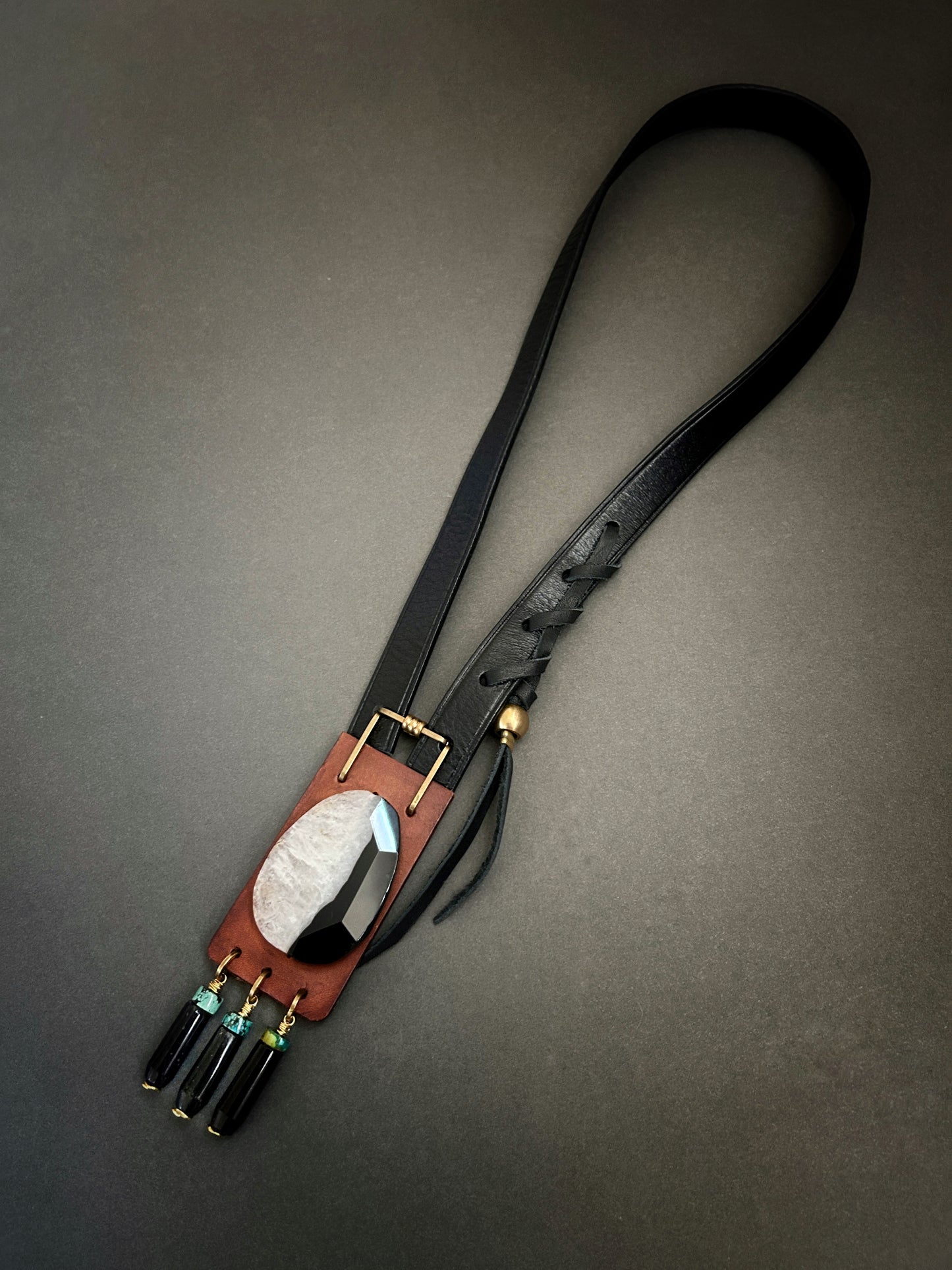 Black agate laced leather neckpiece