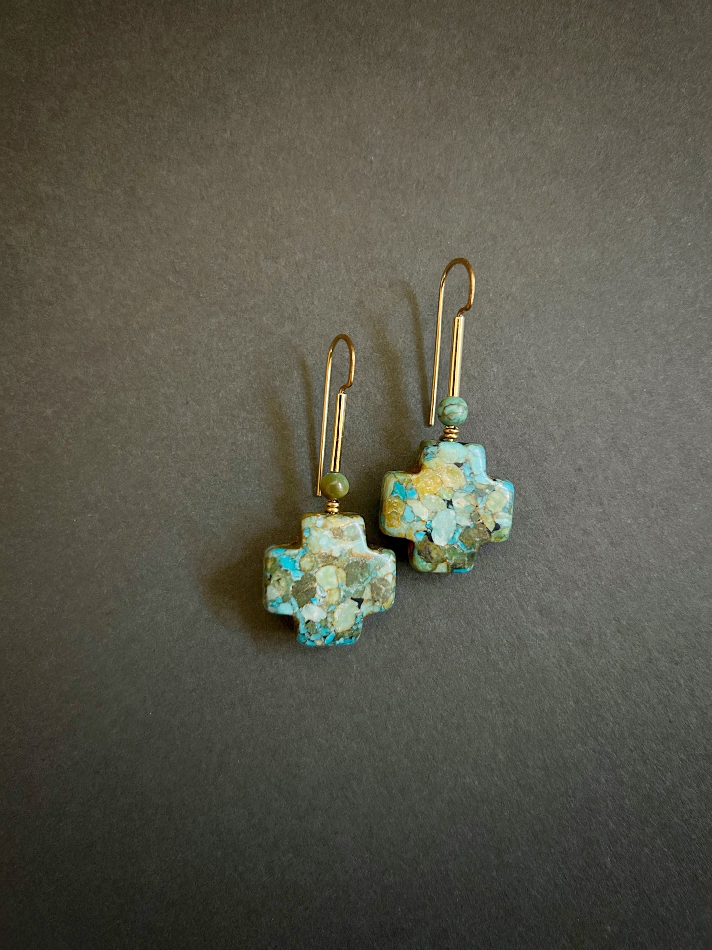 Turquoise mosaic cross earrings