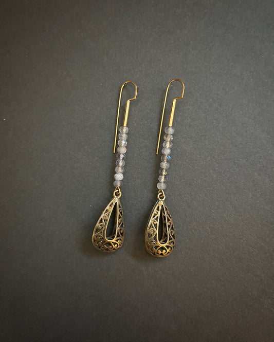 Long labradorite filigree earrings