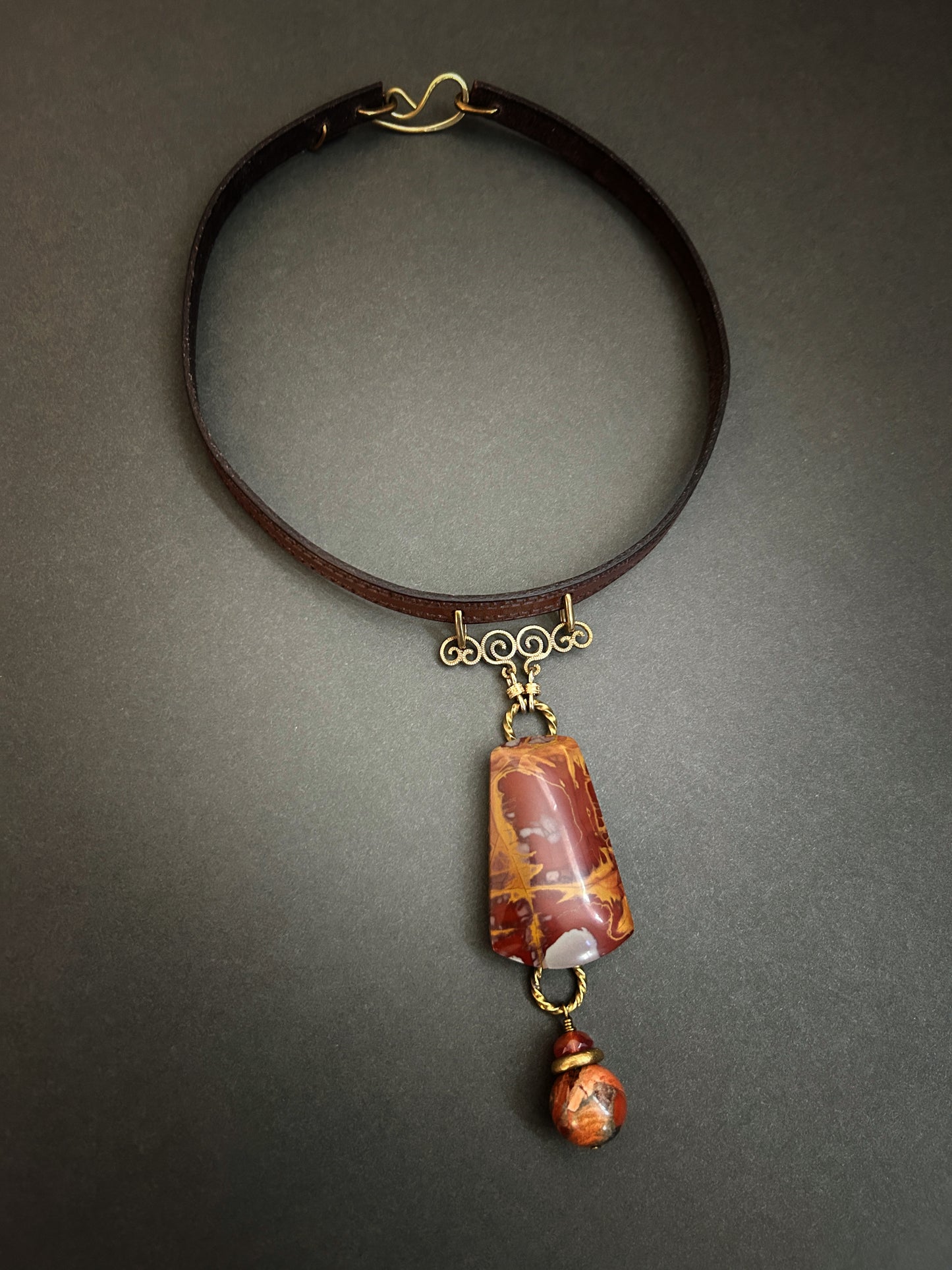 Norena jasper pendant leather necklace