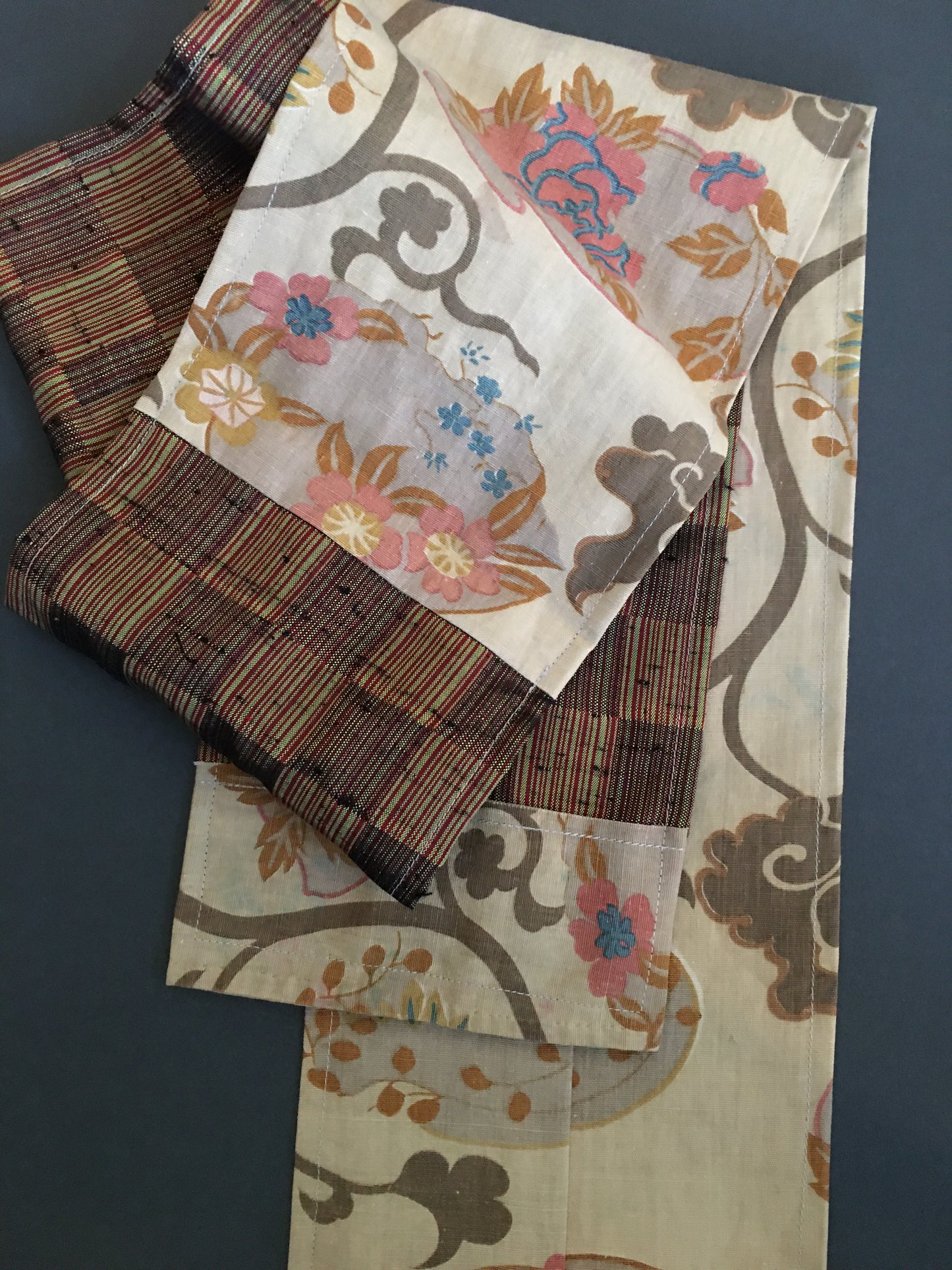 Scarf of Japanese tsumugi silk and antique American cotton